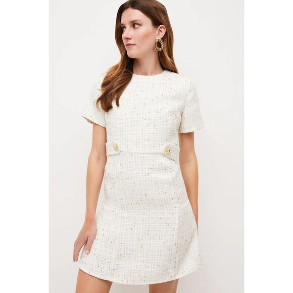 Karen Millen Metallic Tweed Peplum Hem Short Dress Ivory Size 10 - Picture 1 of 10